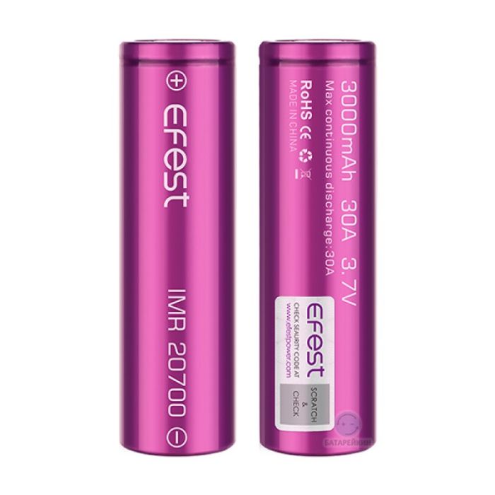 Аккумулятор Efest IMR 20700 3000 mAh, 30A, Li-ion
