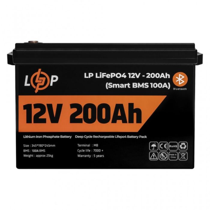 Аккумулятор LogicPower LP LiFePO4 12V (12,8V) - 200 Ah (2560Wh) (Smart BMS 100А) с BT для ИБП