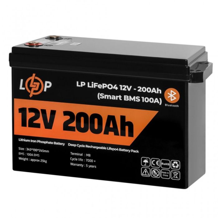 Аккумулятор LogicPower LP LiFePO4 12V (12,8V) - 200 Ah (2560Wh) (Smart BMS 100А) с BT для ИБП