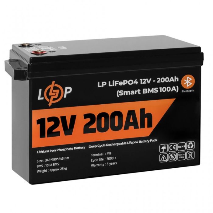 Аккумулятор LogicPower LP LiFePO4 12V (12,8V) - 200 Ah (2560Wh) (Smart BMS 100А) с BT для ИБП