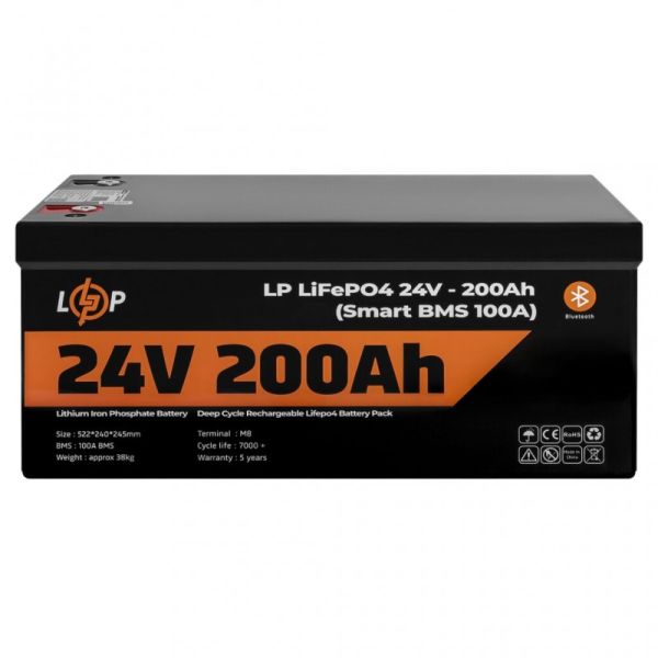 Аккумулятор LogicPower LP LiFePO4 24V (25,6V) - 200 Ah (5120Wh) (Smart BMS 100А) с BT для ИБП