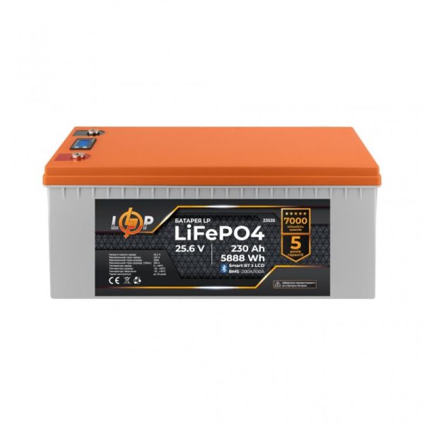 Аккумулятор LogicPower LP LiFePO4 25,6V - 230 Ah (5888Wh) (BMS 200A/100А) пластик LCD Smart BT