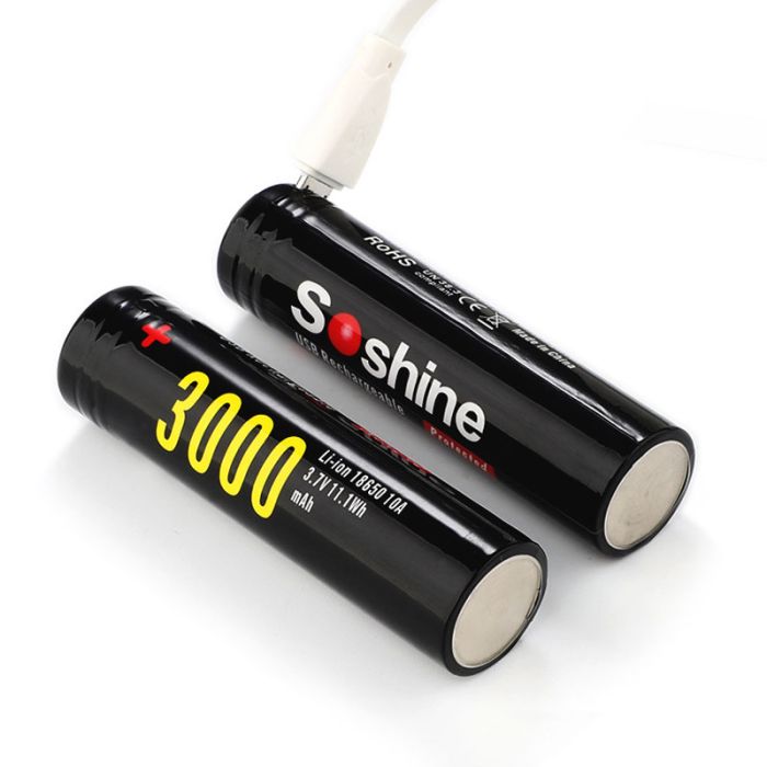 Аккумулятор Soshine 18650 3000 mAh Li-ion с micro USB, с защитой (Protected)
