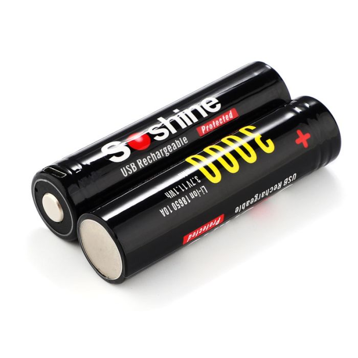 Аккумулятор Soshine 18650 3000 mAh Li-ion с micro USB, с защитой (Protected)