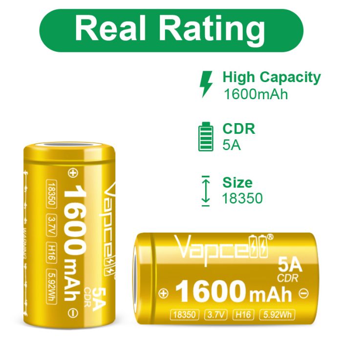 Аккумулятор Vapcell H16 INR18350 1600 mah, 5A, Li-ion 3.7V