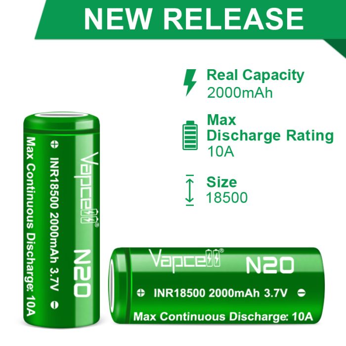 Аккумулятор Vapcell N20 INR18500 2000 mah, 10A, Li-ion 3.7V