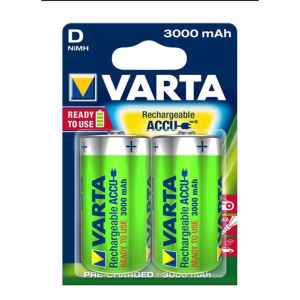 Аккумулятор VARTA Rechargeable ACCU D 3000mAh RTU, 2 шт./уп. (56720101402)