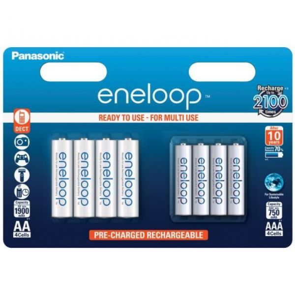 Аккумулятори Panasonic Eneloop AA 1900 mAh + Eneloop AAA 750 mAh, 8 шт./уп. (BK-KJMCCE44E)
