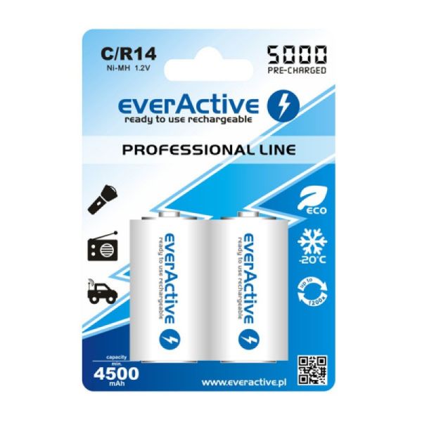 Аккумуляторы EverActive C/R14 5000 mAh, LSD, Professional Line 2шт./уп.