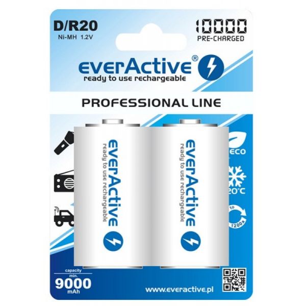 Аккумуляторы EverActive D/R20 10000 Series, Professional Line, 2шт./уп.
