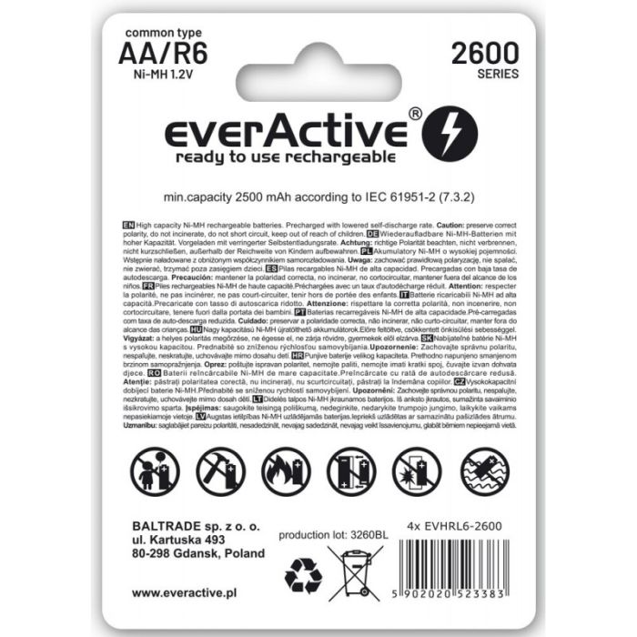 Аккумуляторы EverActive Professional Line AA 2600 Series, 4 шт./уп.