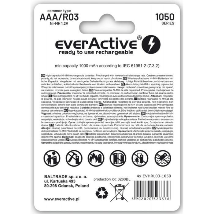 Аккумуляторы EverActive Professional Line AAA 1050 Series, 4 шт./уп.