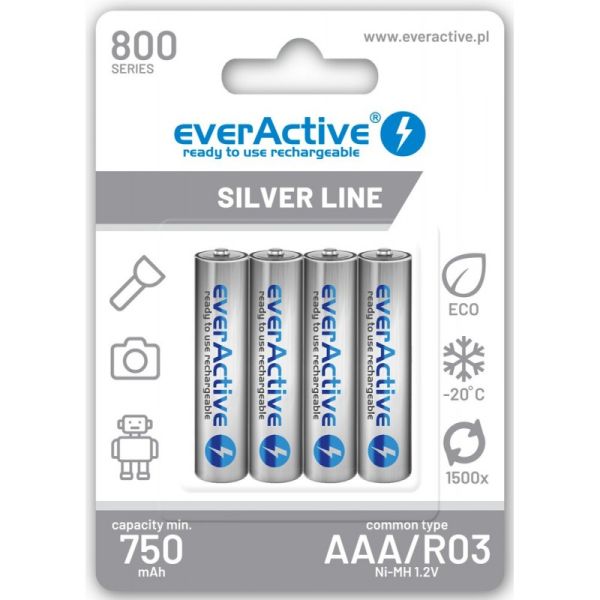 Аккумуляторы EverActive Silver Line AAA 800 Series, 4 шт./уп.