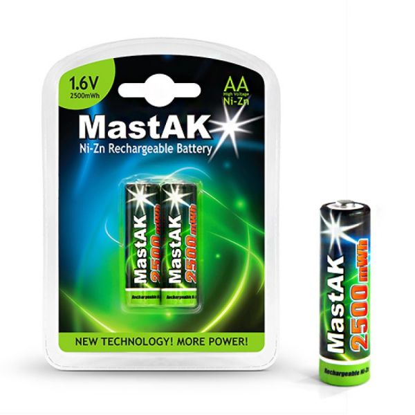 Аккумуляторы MastAK AA 2500mWh Ni-Zn 1.6V, 2 шт./уп.