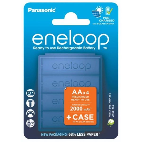 Аккумуляторы Panasonic Eneloop AA 2000 mAh, 4 шт./уп. + кейс (BK-3MCDEC4CP)