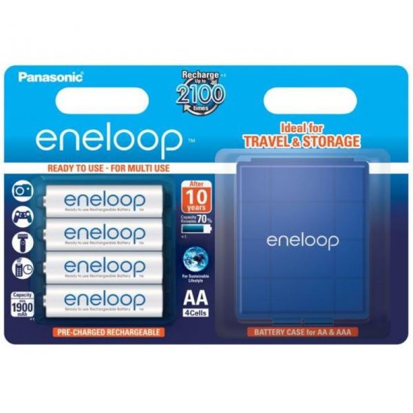 Аккумуляторы Panasonic Eneloop AA 2000 mAh (min.1900mah), 4 шт./уп.+кейс (BK-3MCCEC4BE)