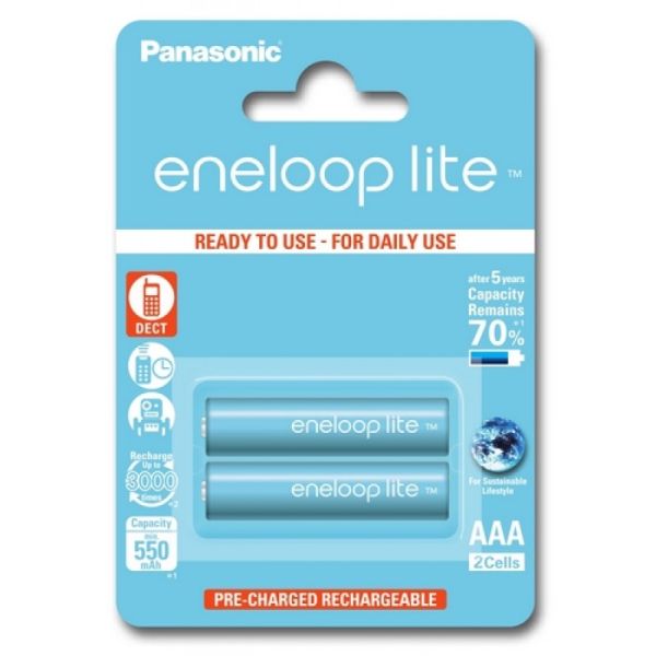 Аккумуляторы Panasonic Eneloop Lite AAA 600 mAh (min.550mah), 2 шт./уп. (BK-4LCCE/2BE)