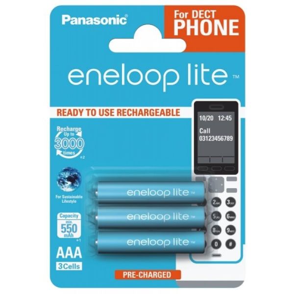 Аккумуляторы Panasonic Eneloop Lite AAA 600 mAh (min.550mah), 3 шт./уп.