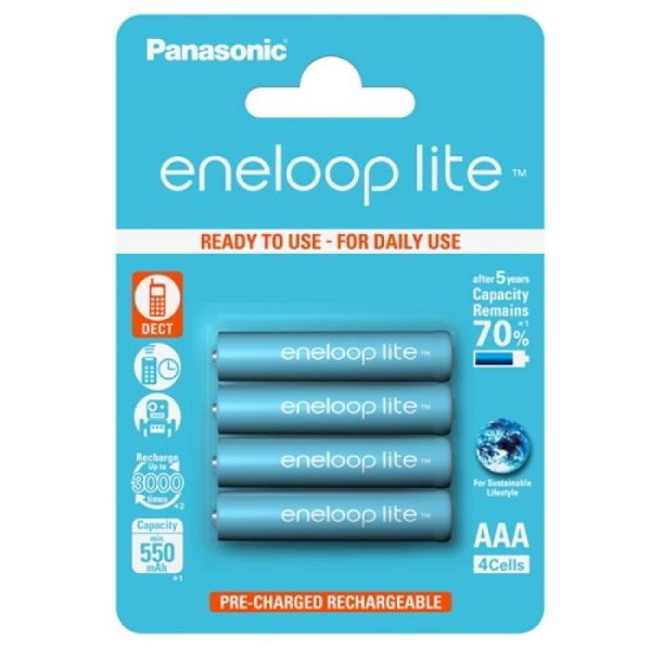 Аккумуляторы Panasonic Eneloop Lite AAA 600 mAh (min.550mah), 4 шт./уп. (BK-4LCCE/4BE)