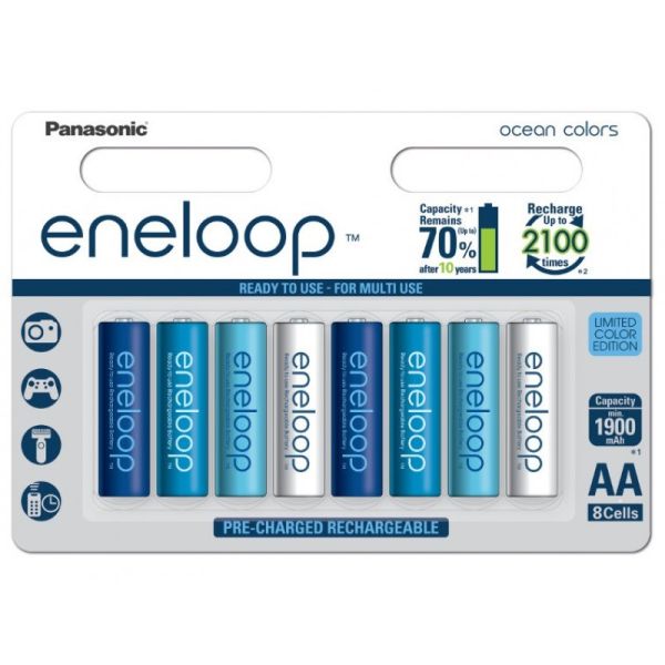 Аккумуляторы Panasonic Eneloop Ocean Colors АА 2000 mAh (min.1900mah), 8 шт./уп. (BK-3MCCE/8SE)