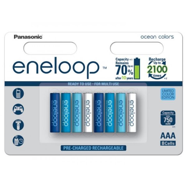 Аккумуляторы Panasonic Eneloop Ocean Colors АAА 800 mAh (min.750mah), 8 шт./уп. (BK-4MCCE/8SE)