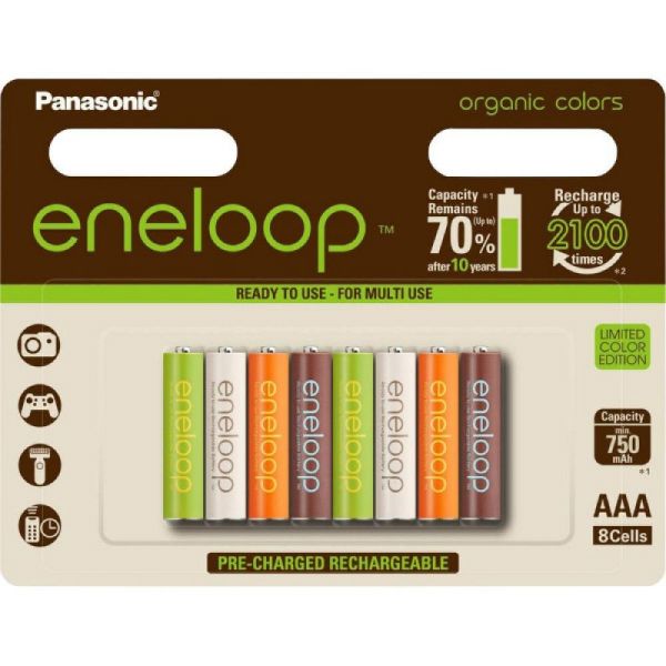 Аккумуляторы Panasonic Eneloop Organic Colors ААА 800 mAh (min.750mah), 8 шт./уп. (BK-4MCCE/8RE)
