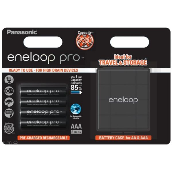 Аккумуляторы Panasonic Eneloop Pro AAA 950 mAh (min.930mah), 4 шт./уп. + кейс, (BK-4HCDEC4BE)
