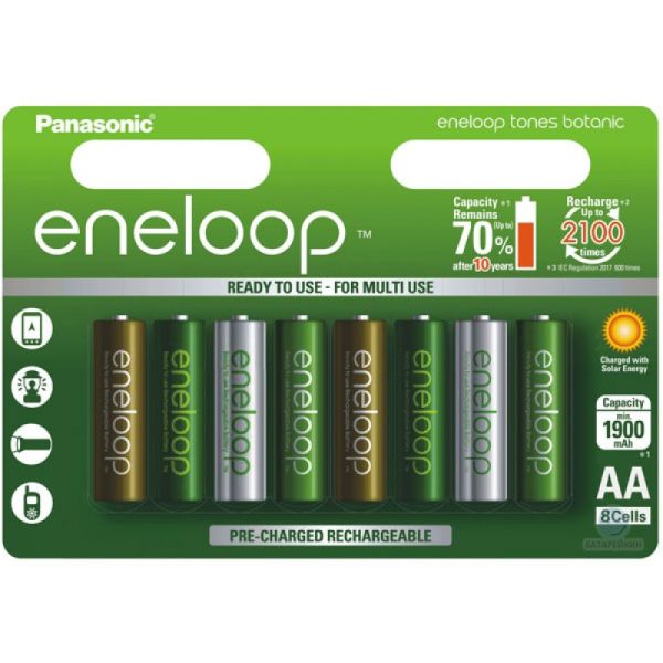 Аккумуляторы Panasonic Eneloop Tones Botanic АА 2000 mAh (min.1900mah), 8 шт./уп. (BK-3MCCE/8TE)