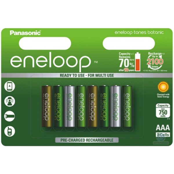 Аккумуляторы Panasonic Eneloop Tones Botanic АAА 800 mAh (min.750mah), 8 шт./уп. (BK-4MCCE/8TE)