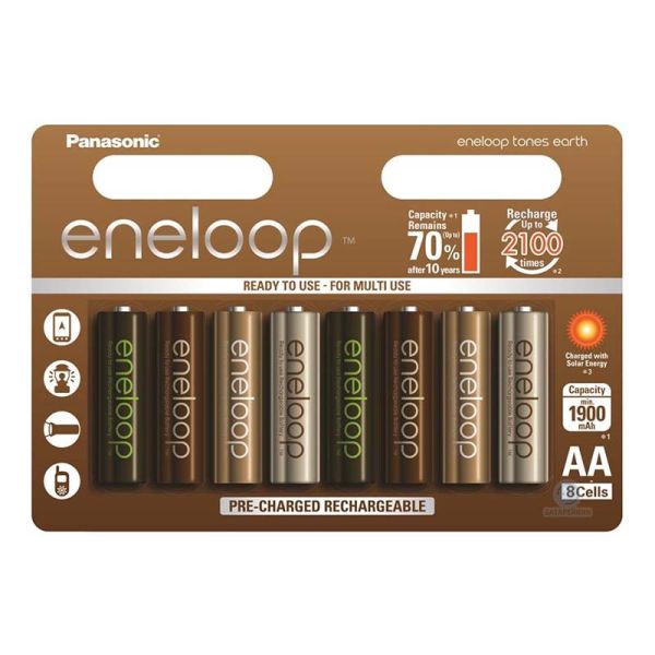 Аккумуляторы Panasonic Eneloop Tones Earth АА 2000 mAh (min.1900mah), 8 шт./уп. (BK-3MCCE/8UE)