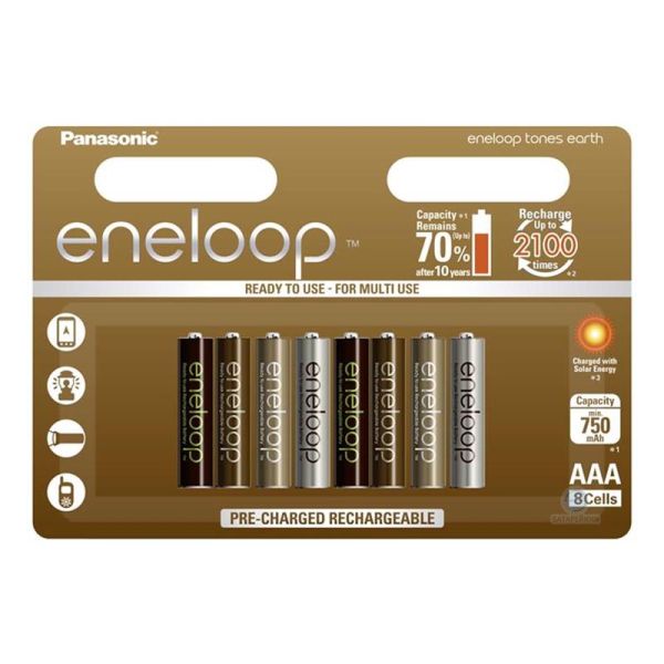 Аккумуляторы Panasonic Eneloop Tones Earth АAА 800 mAh (min.750mah), 8 шт./уп. (BK-4MCCE/8UE)