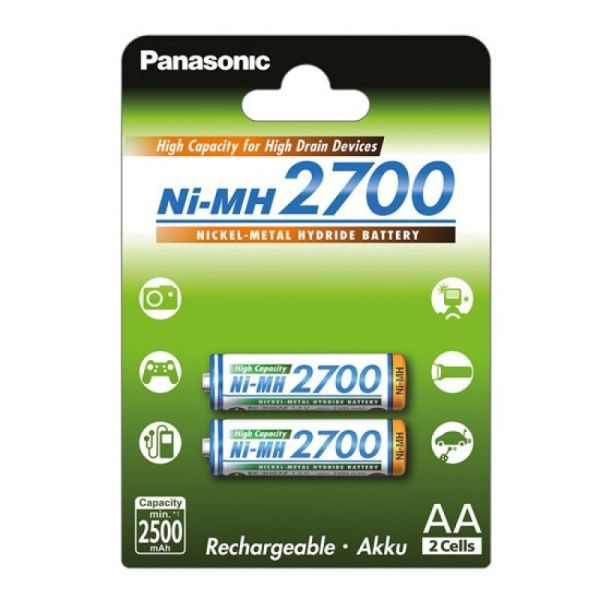 Аккумуляторы Panasonic High Capacity АА 2700 mah, 2 шт./уп. (BK-3HGAE/2BE)