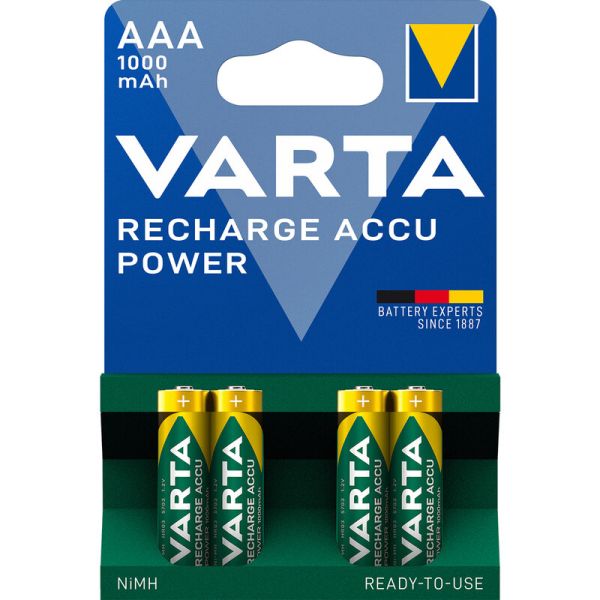 Аккумуляторы VARTA RECHARGE ACCU Power AAA 1000mAh RTU, 4 шт./уп. (05703301404)