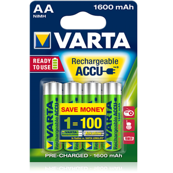 Аккумуляторы Varta Rechargeable Accu AA 1600 mAh, 4 шт./уп. (56716101404)