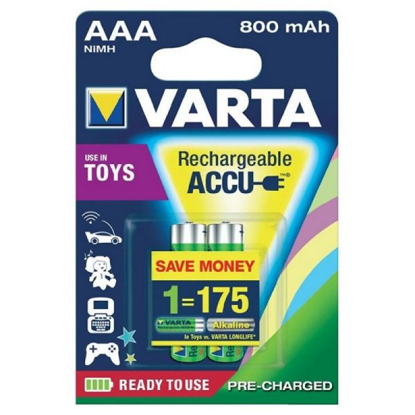 Аккумуляторы VARTA TOYS ACCU AAA 800mAh, 2 шт./уп. (56783101402)