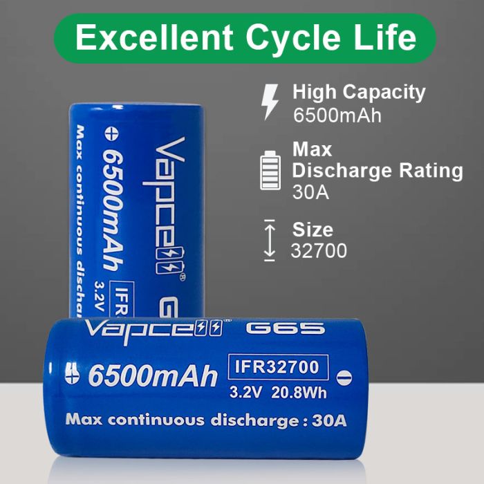 Акумулятор Vapcell G65 IFR32700 6500 mah, 30A, LiFePO4 3.2V