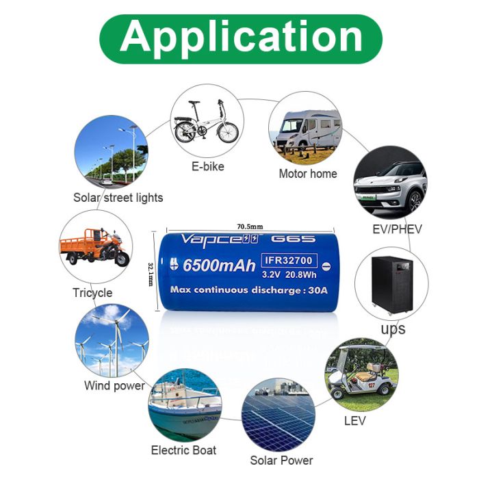 Акумулятор Vapcell G65 IFR32700 6500 mah, 30A, LiFePO4 3.2V