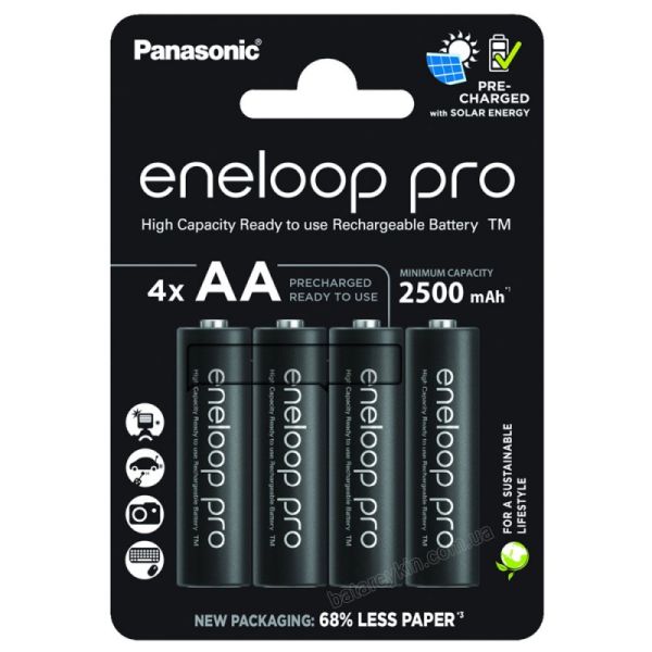 Акумулятори Panasonic Eneloop Pro AA 2500 mAh, 4 шт./уп. (BK-3HCDE/4CP)