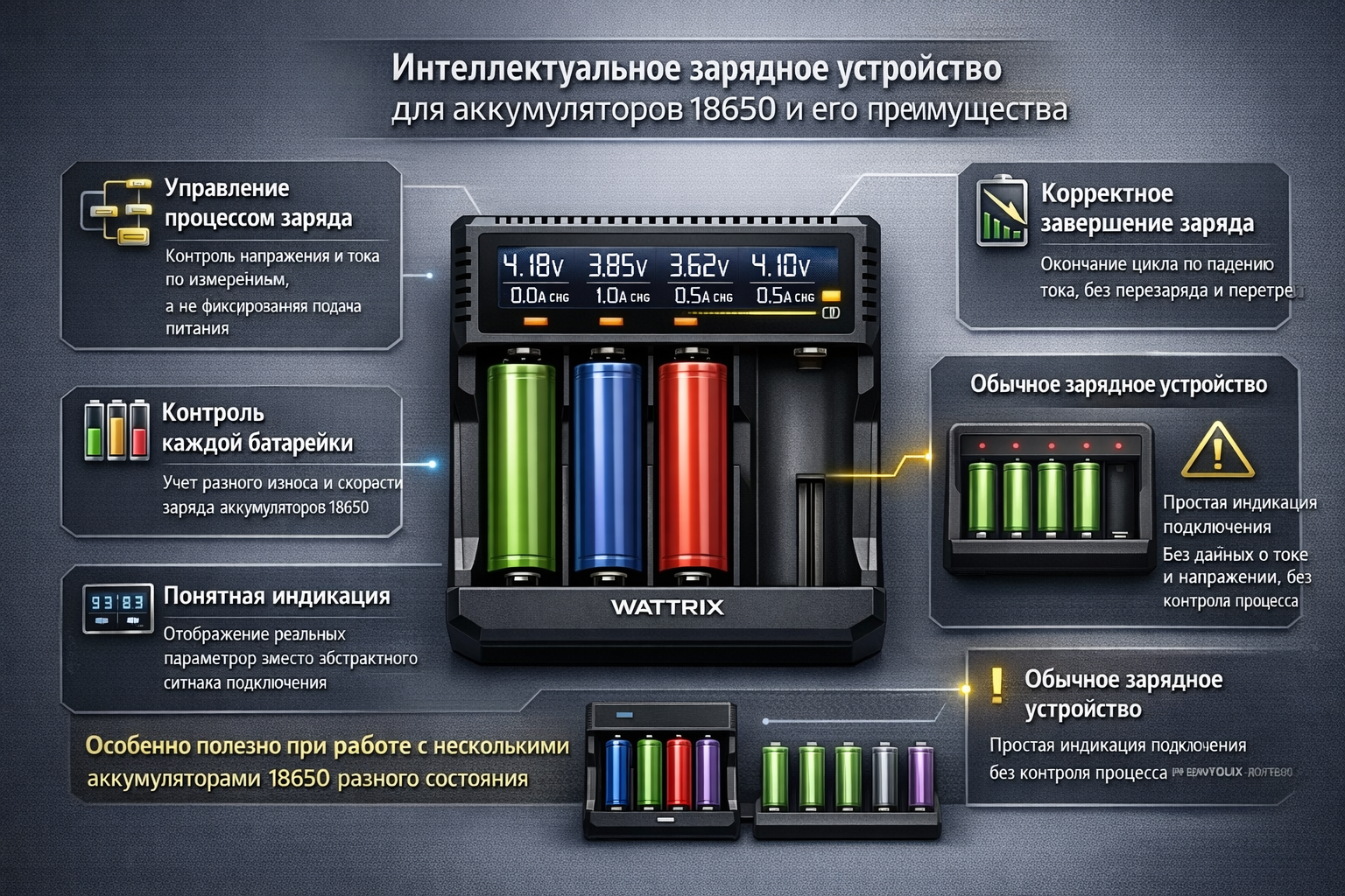 Купить интеллектуальное зарядное устройство для аккумуляторов 18650, умная зарядка для АКБ 18650 с отзывами и лучшей ценой