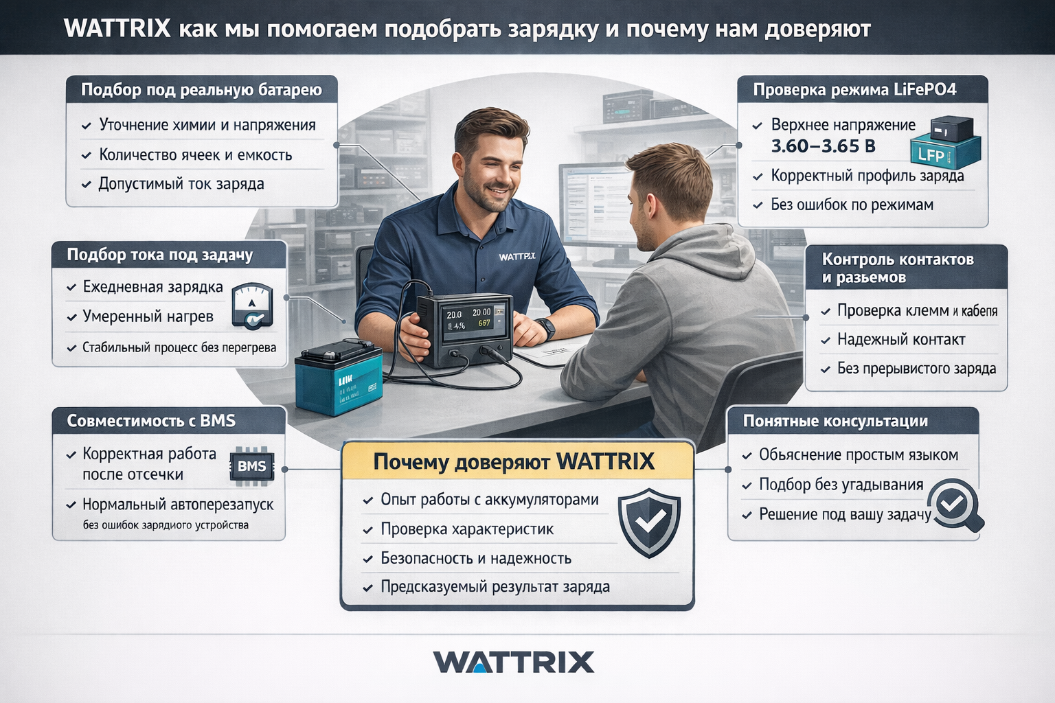 Як підібрати зарядний пристрій для акумулятора LiFePO4 і інших типів - допомога спеціалістів WATTRIX